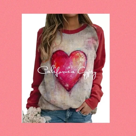Heart Print Watercolor Sweater Sweatshirt - Picture 3 of 4
